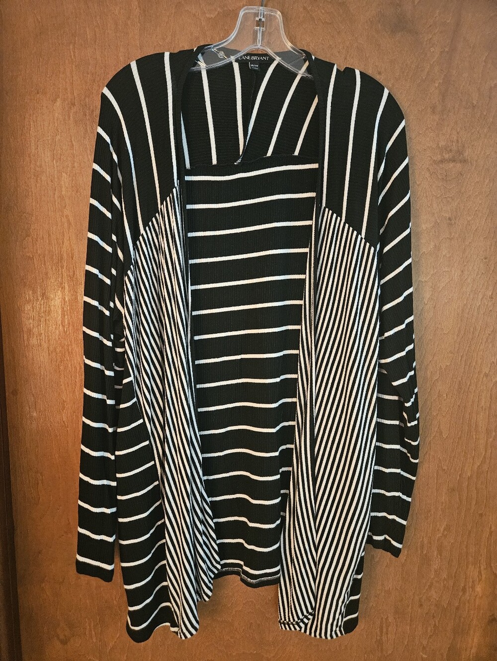 Lane Bryant Black and White Striped Open-Front Cardigan